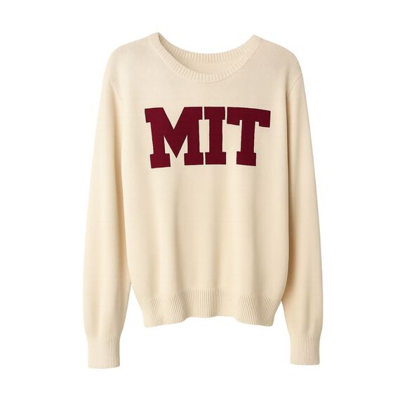 MIT Sweater The Coop100% Off White Cotton Knit Applique Lettering Academia - Picture 7 of 8